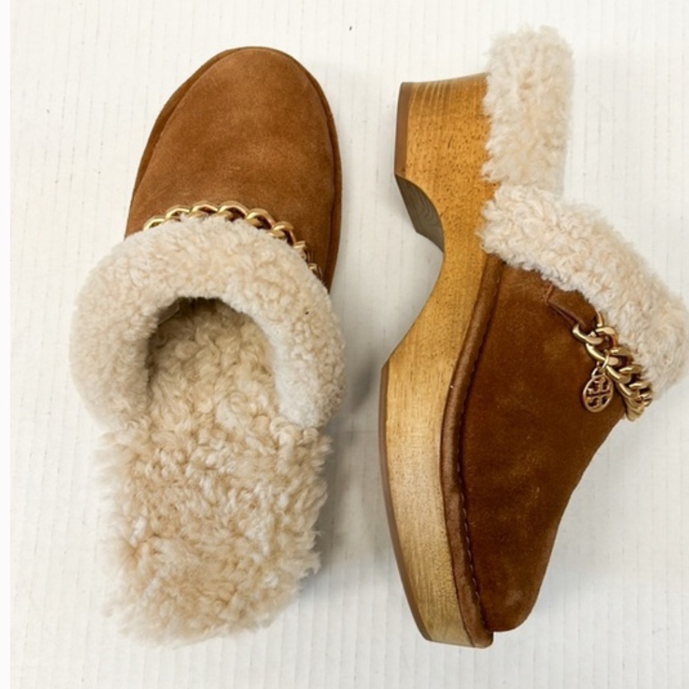 Tory Burch Benton Suede Fur Clogs - Size 8